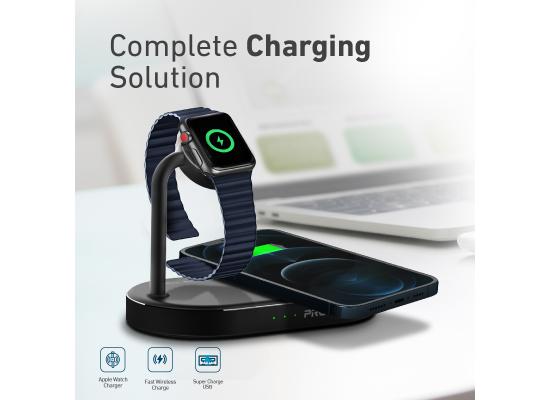 Promate WavePower Wireless Charging Station, 3-in-1 Charging Dock with MFi Certified Apple Watch Magnetic Charger